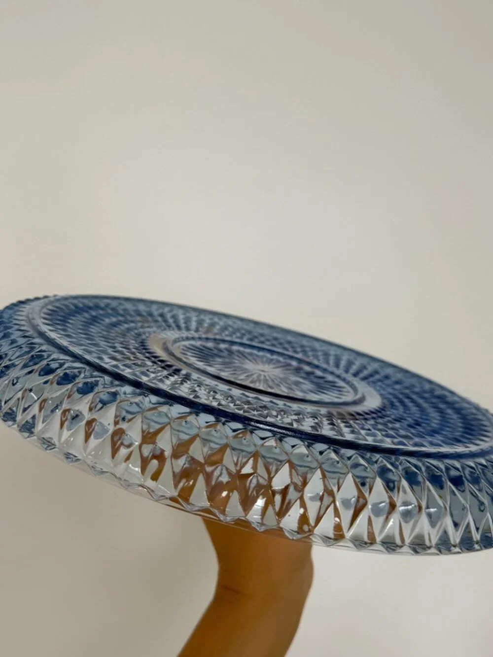 Vintage Indiana Glass Blue Diamond Point Platter